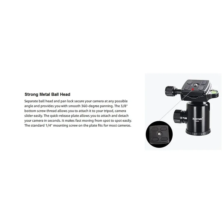 ZOMEI Z669 Camera Tripod 5-Section Legs Aluminum Alloy Multi-Function Bracket Ball Head, Black
