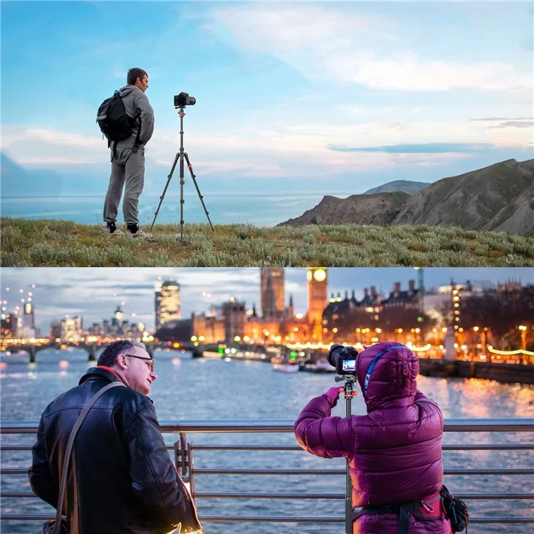 ZOMEI M5 Photo Camera Lightweight Travel Aluminum Tripod Monopod Compact Portable Photo 4-Section Tripod Stand, Black
