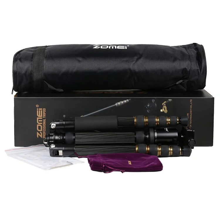 ZOMEI Z669C Photography Tripod SLR Camera Outdoor Floor 5-Section Stand Ball Head Carbon Fiber Tripod, Black