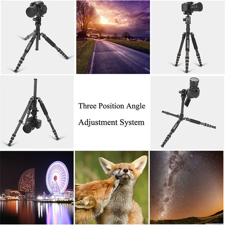 ZOMEI Z669C Photography Tripod SLR Camera Outdoor Floor 5-Section Stand Ball Head Carbon Fiber Tripod, Black