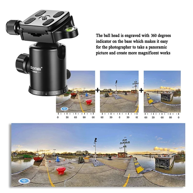 ZOMEI Z669C Photography Tripod SLR Camera Outdoor Floor 5-Section Stand Ball Head Carbon Fiber Tripod, Black