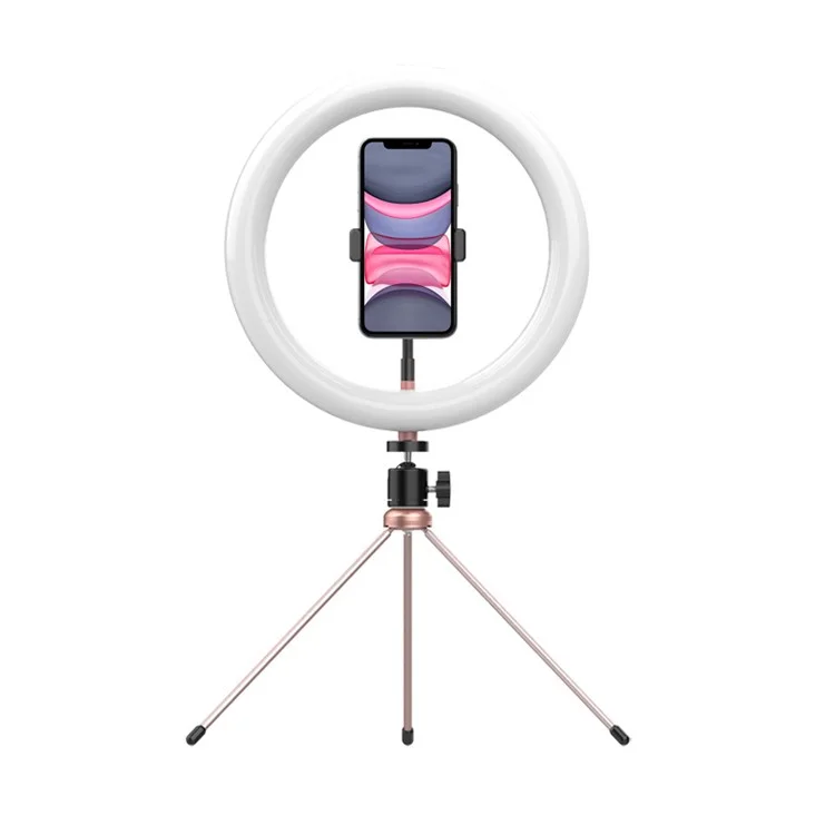 WONEW ZJ02 10” LED Ring Light with Tripod Stand Adjustable Desktop Beauty Ring Light with Tripod for Makeup/Live Stream/Photography - Rose Gold