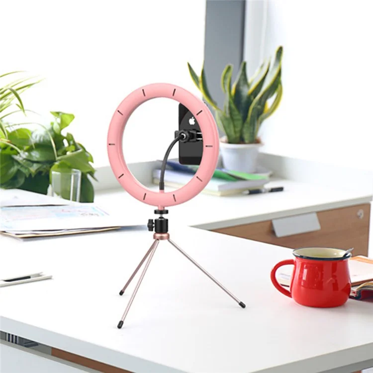 WONEW ZJ02 10” LED Ring Light with Tripod Stand Adjustable Desktop Beauty Ring Light with Tripod for Makeup/Live Stream/Photography - Rose Gold