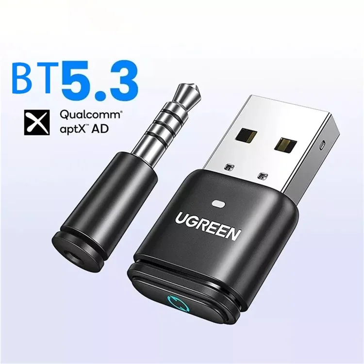 UGREEN 15765 Adaptador USB Bluetooth 5.3 Transmissor de Áudio Aptx HD com Microfone de 3,5 mm