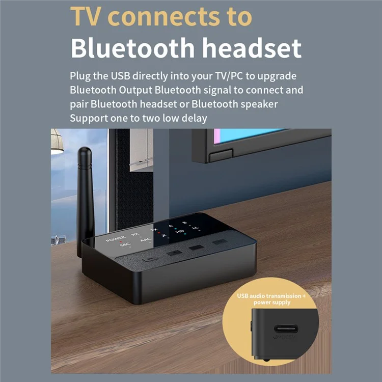 D600 Receptor transmisor Bluetooth 5.3 inalámbrico de 2 en 1 Adaptador de audio AUX