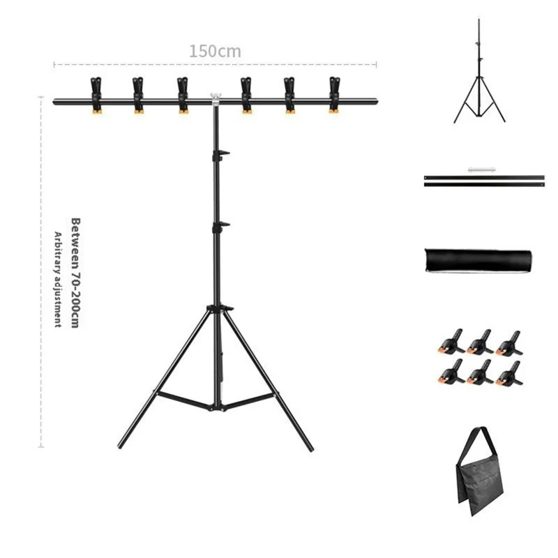 Kit de support de fond de type T de 2 x 1,5 m avec sac de sable carré pour studio de photographie / vidéographie