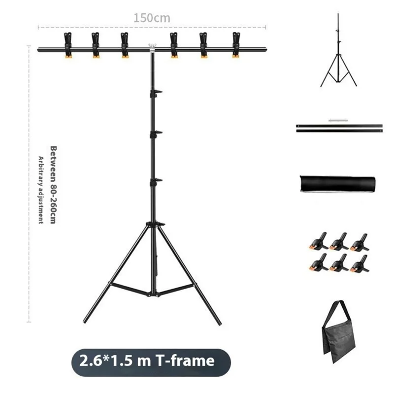 2.6 x 1.5m T-Type Stand Background Support Kit with Square Sandbag for Photography / Videography Studio