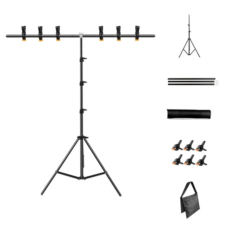 2.6 x 2m T-Type Stand Background Support Kit with Square Sandbag for Photography / Videography Studio