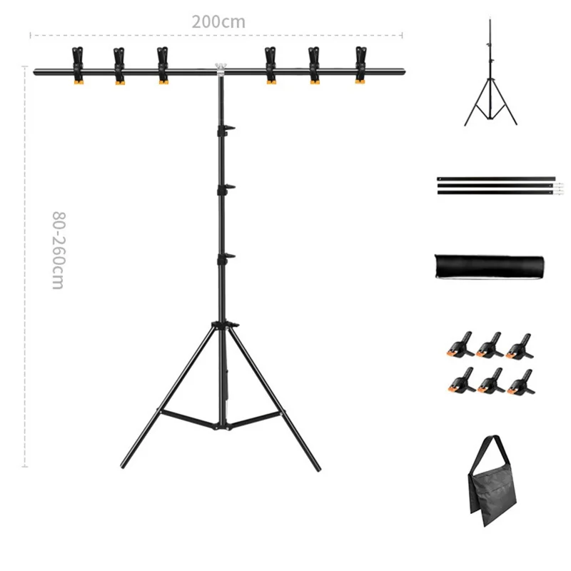 2.6 x 2m T-Type Stand Background Support Kit with Square Sandbag for Photography / Videography Studio