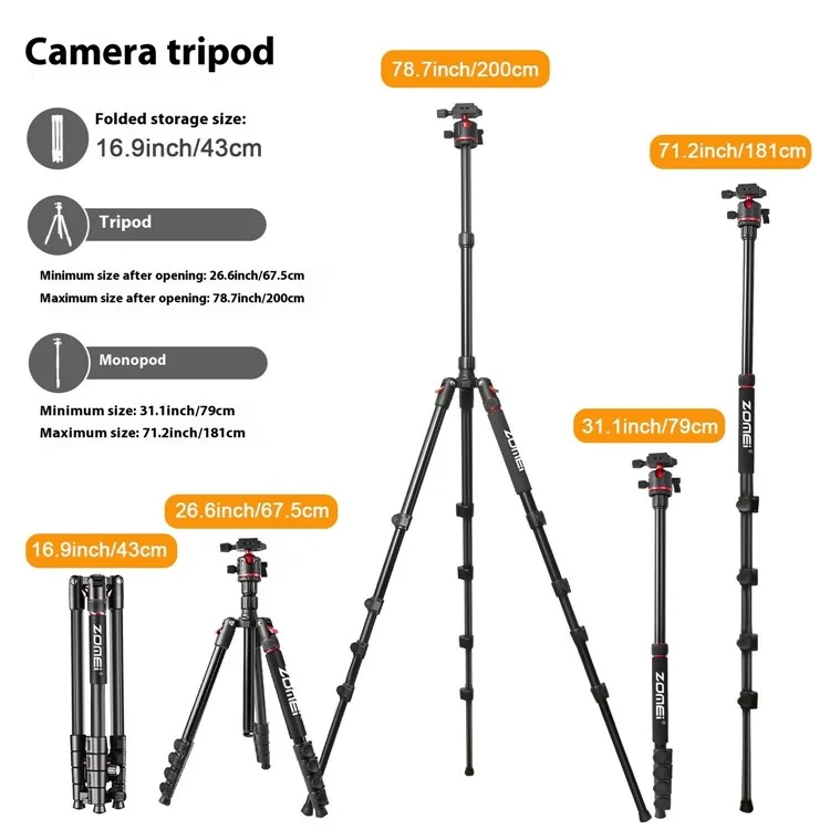 ZOMEI Q200 Kamera-Stativ Fotografie-Ständer Umklappbar für Handy-Kamera Live-Streaming Halterung