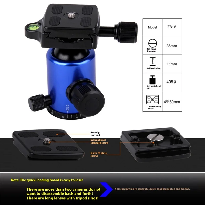 ZOMEI Z818 DSLR Camera Photography Tripod 4-Section Foldable Lightweight Alloy Stand - Black