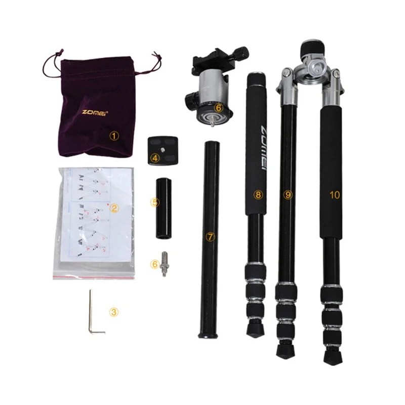 ZOMEI Z818 DSLR Camera Photography Tripod 4-Section Foldable Lightweight Alloy Stand - Black