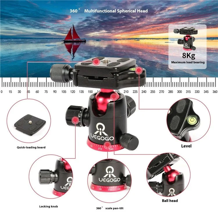 UEGOGO C11 Kamera-Stativ für Fotografie und Videoaufnahmen, Smartphone Live-Streaming Halterung - Schwarz+Rot