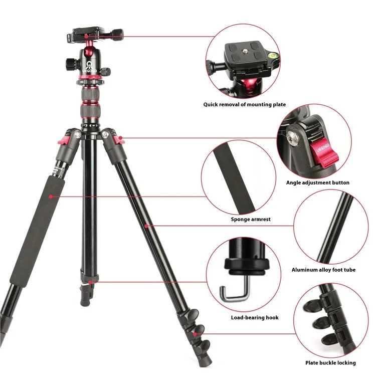 UEGOGO C11 Kamera-Stativ für Fotografie und Videoaufnahmen, Smartphone Live-Streaming Halterung - Schwarz+Rot
