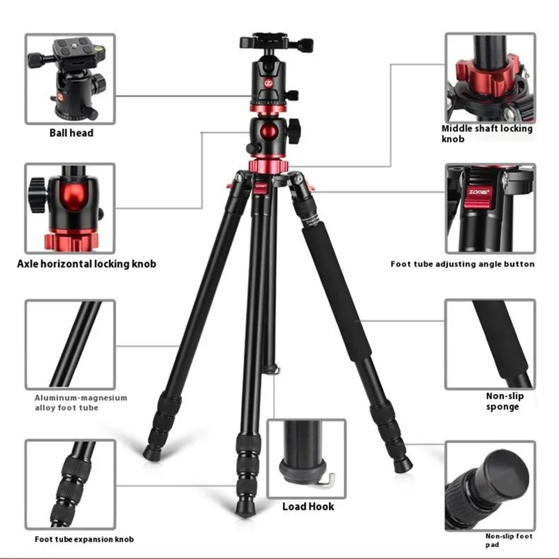 ZOMEI M8 Camera Tripod Magnesium Aluminum Alloy 4 Section DSLR Photography Support Stand