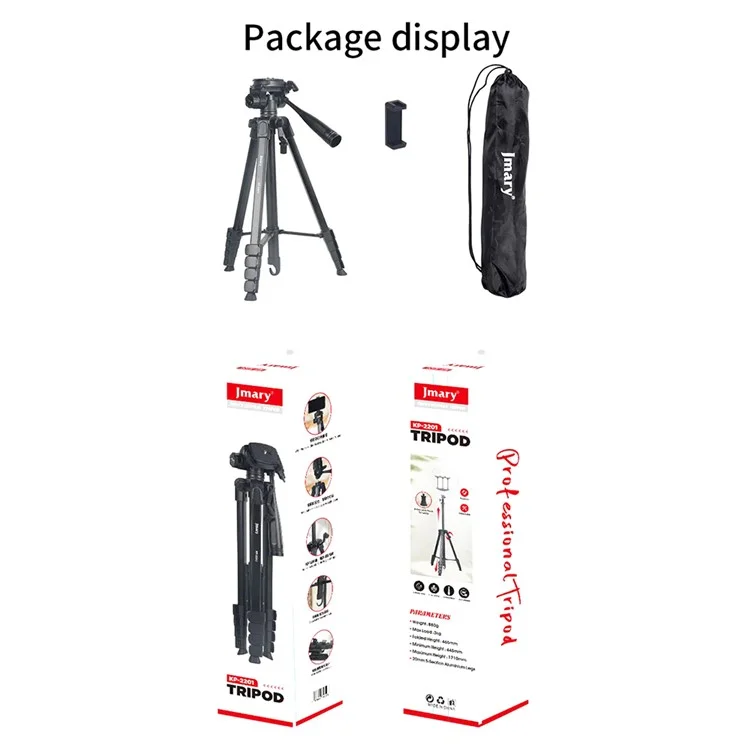 JMARY KP-2201 Smartphone / Camera Live Photography Tripod Portable 1.7m Adjustable Stand with Phone Clip