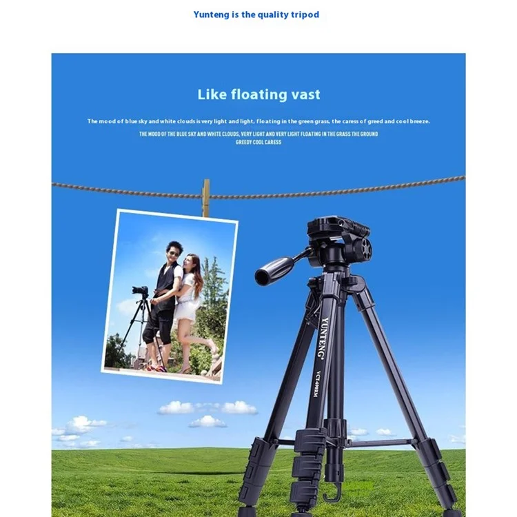 Trípode YUNTENG VCT-690RM para Cámaras y Smartphones, Cabezal Panorámico de 3 Vías Portátil para Fotografía