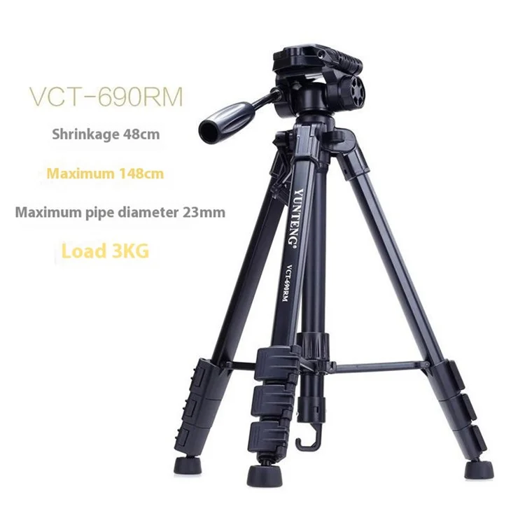 Trípode YUNTENG VCT-690RM para Cámaras y Smartphones, Cabezal Panorámico de 3 Vías Portátil para Fotografía