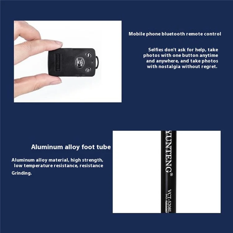 YUNTENG VCT-5208L Portable Tripod Selfie Stand Smartphone Holder with Bluetooth-Compatible Remote Control