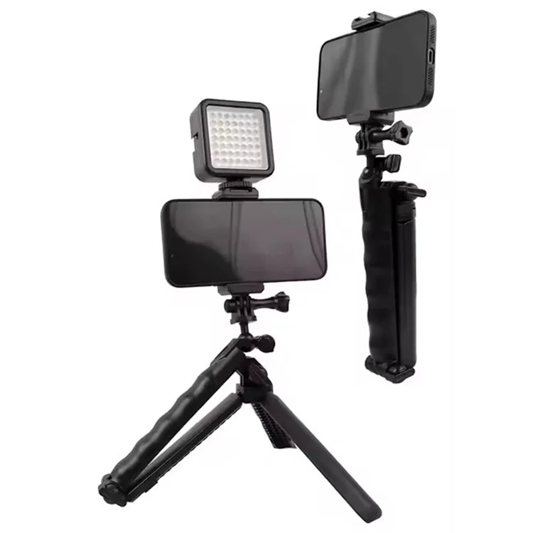 C062 Bastone Selfie Pieghevole Treppiede Fotocamera d'Azione Braccio Regolabile in Tre Direzioni Supporto per Streaming Live di Telefono