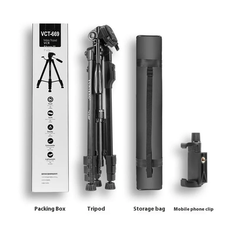 Trípode YUNTENG VCT-669 con Soporte para Cámara y Smartphone, Compatible con Bluetooth, para Grabación de Vlogs, Streaming en Vivo y Vídeos