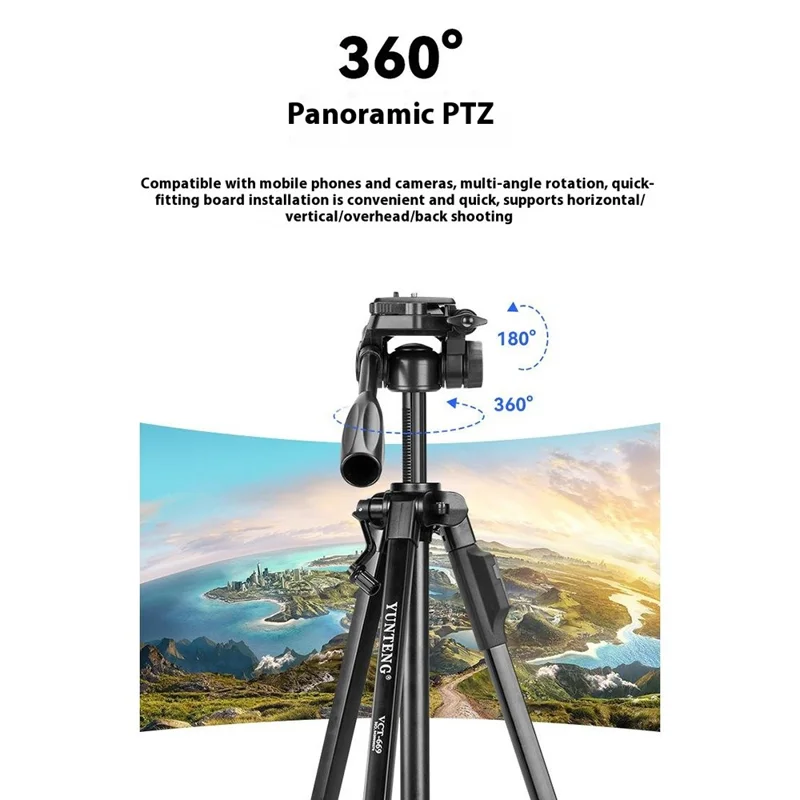 Trípode YUNTENG VCT-669 con Soporte para Cámara y Smartphone, Compatible con Bluetooth, para Grabación de Vlogs, Streaming en Vivo y Vídeos