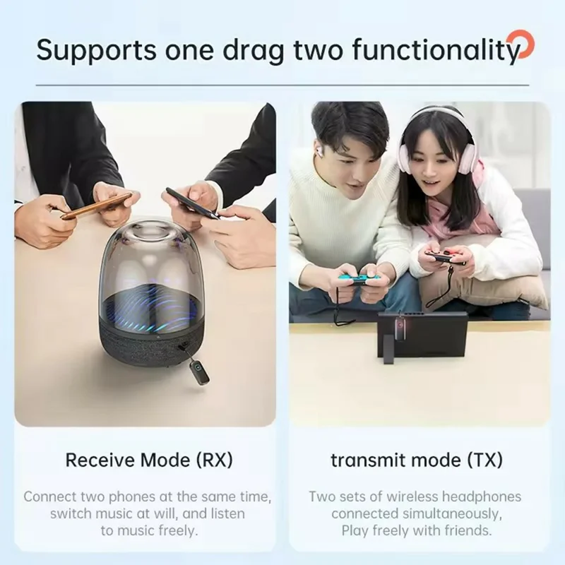 C49 Ricevitore e Trasmettitore 2 in 1 APTX Adattatore Wireless Bluetooth 5.2 Vivavoce con Jack Aux 3,5 mm