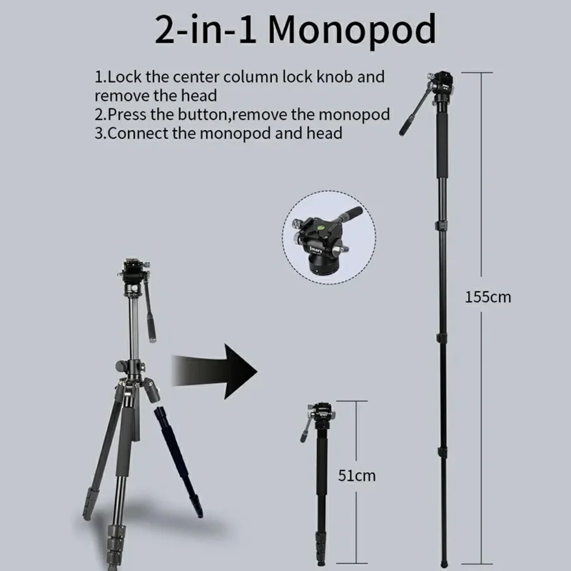 JMARY KS355+HG60 DSLR ILDC Camera 2-in-1 Monopod Tripod 360 Degree Panoramic Ball Head Stand