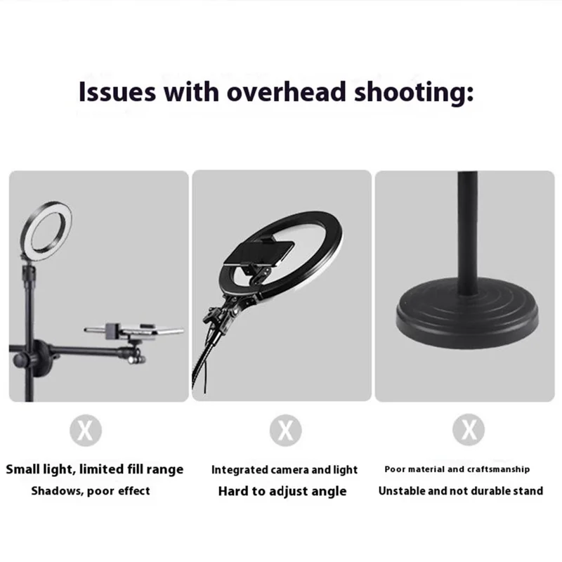 L-610 10 Inch Ring Light with Desktop Overhead Bracket for Cellphone USB Powered 3 Color Temperatures Fill Light