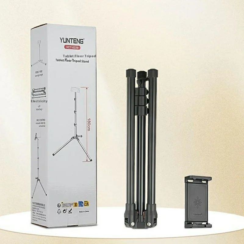 YUNTENG VCT-5229 حامل قابل للتعديل للهاتف الذكي / حامل أرضي قابل للطي للوحي