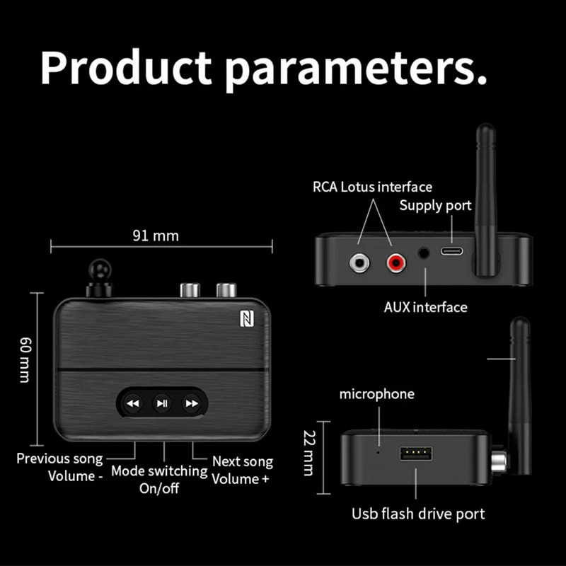 M60 Bluetooth-compatible 5.4 Audio Receiver for Car Home Stereo Hands Free Calling Music Player
