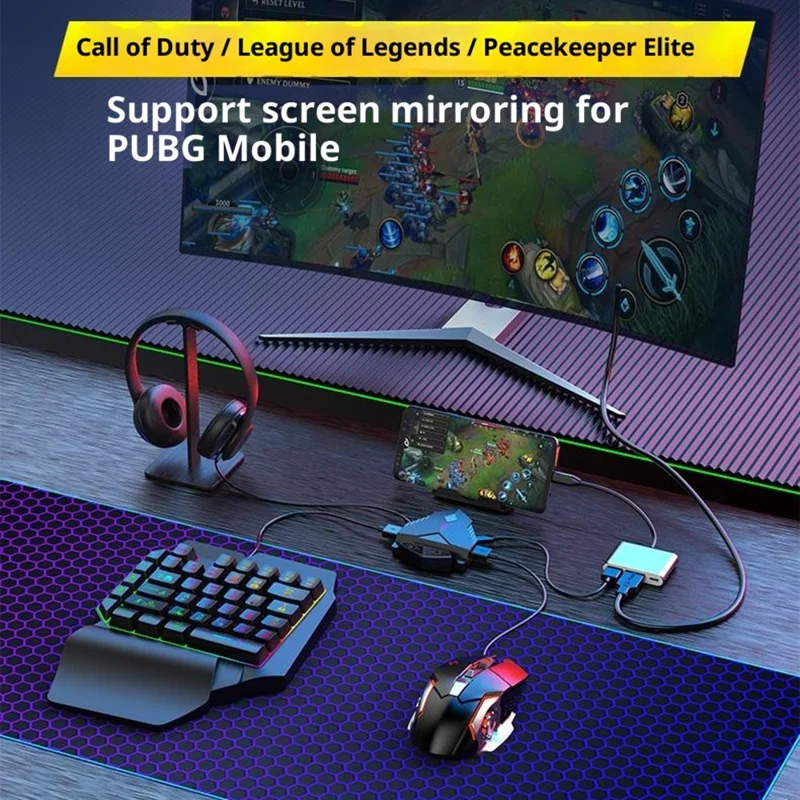 GAMWING Lingzha 2 Pro Gaming Keyboard Mouse Converter Wired + Bluetooth-Compatible Dual Mode Game Adapter for Tablets / Phones PUBG LOL