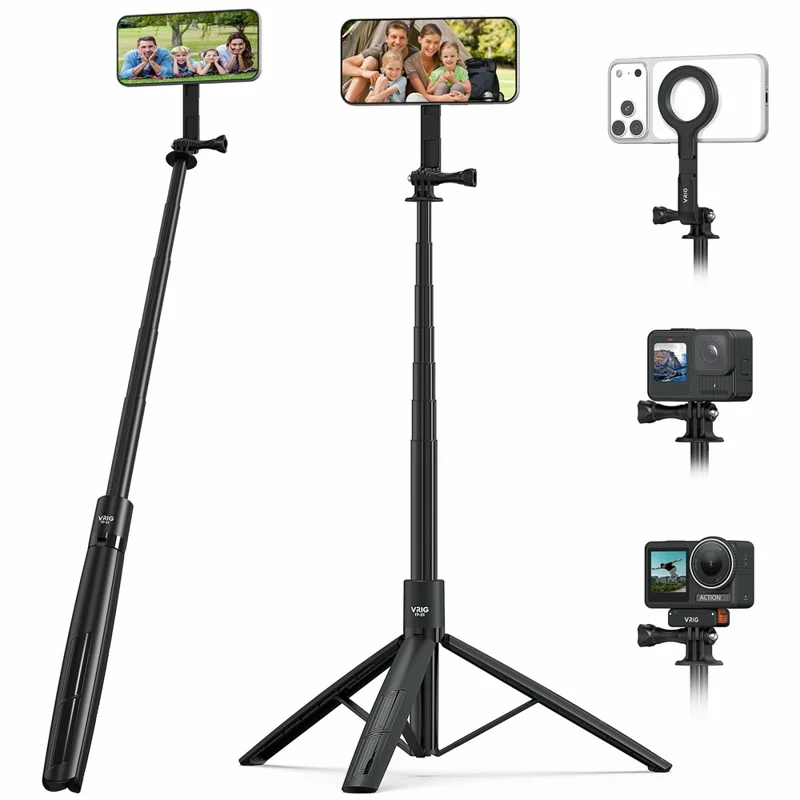VRIG TP31 لجهاز GoPro / هاتف ذكي متوافق مع MagSafe، عصا سيلفي قابلة للتمديد بـ 7 أقسام وحوامل ثلاثية القوائم