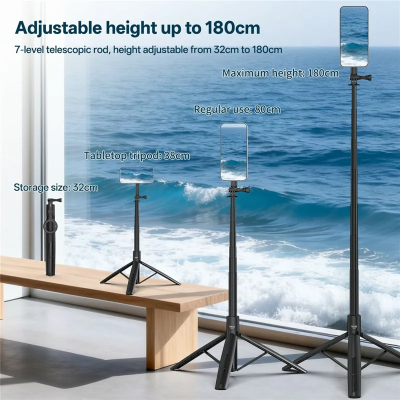 VRIG TP31 لجهاز GoPro / هاتف ذكي متوافق مع MagSafe، عصا سيلفي قابلة للتمديد بـ 7 أقسام وحوامل ثلاثية القوائم