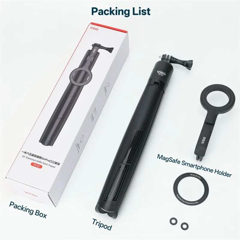 VRIG TP31 لجهاز GoPro / هاتف ذكي متوافق مع MagSafe، عصا سيلفي قابلة للتمديد بـ 7 أقسام وحوامل ثلاثية القوائم