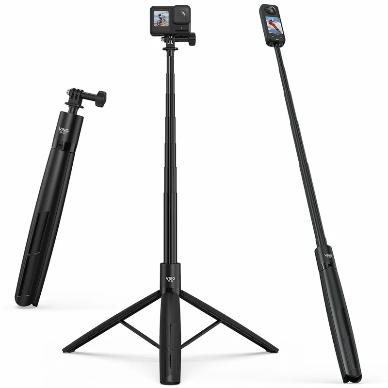 VRIG TP-30 do GoPro / potrójny teleskopowy statyw do telefonu inteligentnego na świeżym powietrzu 180 cm, regulowany wysokośćią drążek do robienia selfie ze statywem z magnetycznym uchwytem