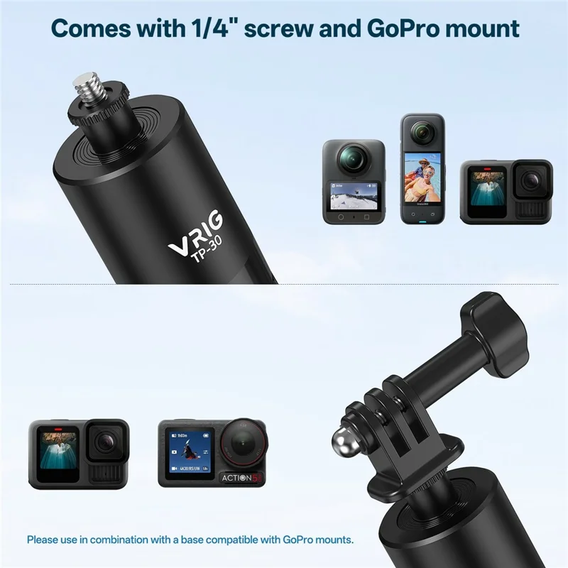 VRIG TP-30 do GoPro / potrójny teleskopowy statyw do telefonu inteligentnego na świeżym powietrzu 180 cm, regulowany wysokośćią drążek do robienia selfie ze statywem z magnetycznym uchwytem