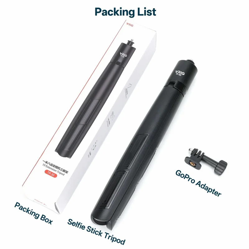 VRIG TP-30 do GoPro / potrójny teleskopowy statyw do telefonu inteligentnego na świeżym powietrzu 180 cm, regulowany wysokośćią drążek do robienia selfie ze statywem z magnetycznym uchwytem