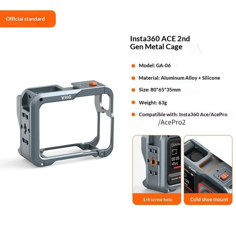 VRIG GA-06 para Insta360 Ace / Ace Pro / Ace Pro 2 Funda de Cámara de Caja Metálica con Sistema de Liberación Rápida y Protección Completa