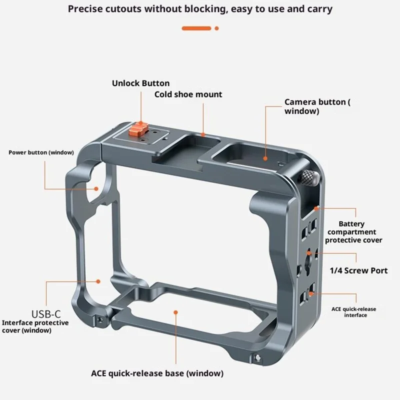 VRIG GA-06 para Insta360 Ace / Ace Pro / Ace Pro 2 Funda de Cámara de Caja Metálica con Sistema de Liberación Rápida y Protección Completa