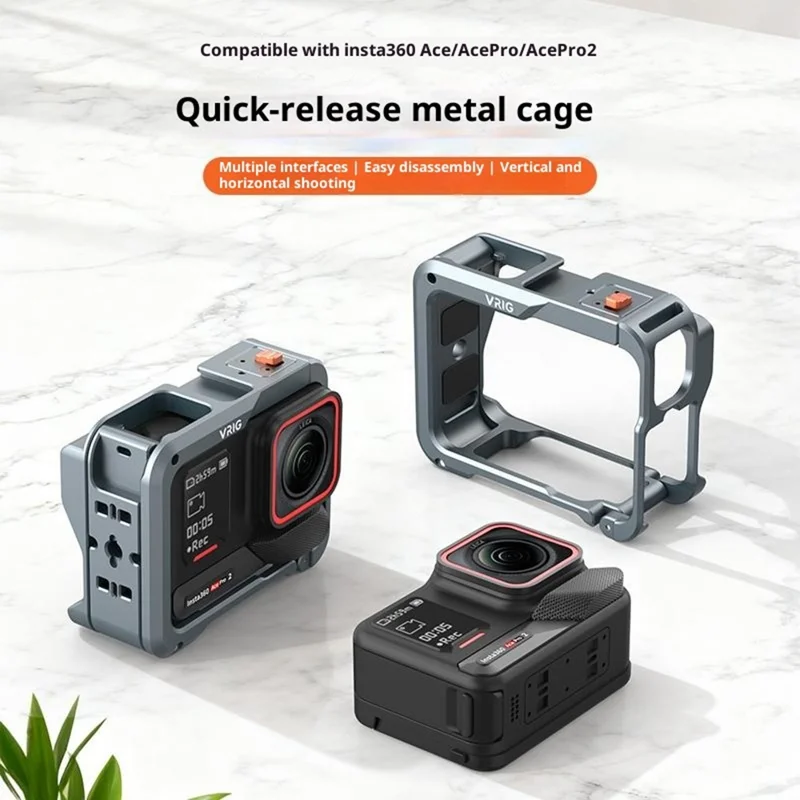 VRIG GA-06 para Insta360 Ace / Ace Pro / Ace Pro 2 Funda de Cámara de Caja Metálica con Sistema de Liberación Rápida y Protección Completa