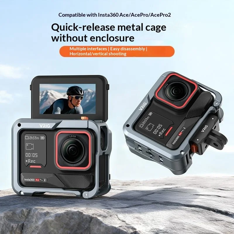 VRIG GA-06 para Insta360 Ace / Ace Pro / Ace Pro 2 Funda de Cámara de Caja Metálica con Sistema de Liberación Rápida y Protección Completa