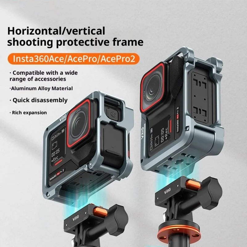 VRIG GA-06 para Insta360 Ace / Ace Pro / Ace Pro 2 Funda de Cámara de Caja Metálica con Sistema de Liberación Rápida y Protección Completa