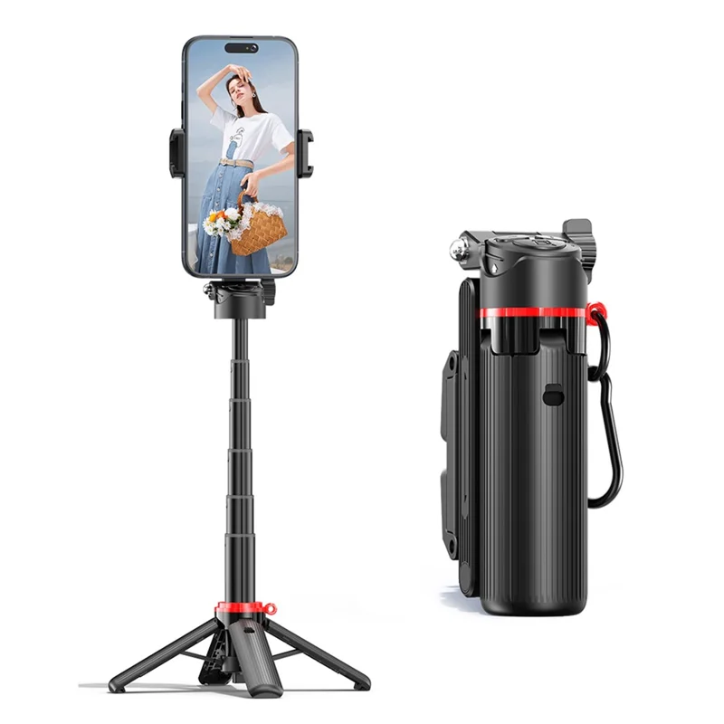 F07 Portabel 410 mm selfiespis med Bluetooth-fjärrkontroll, ministativ med 6-delat teleskopbom