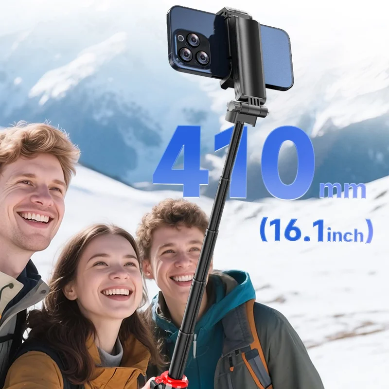 F07 Portabel 410 mm selfiespis med Bluetooth-fjärrkontroll, ministativ med 6-delat teleskopbom