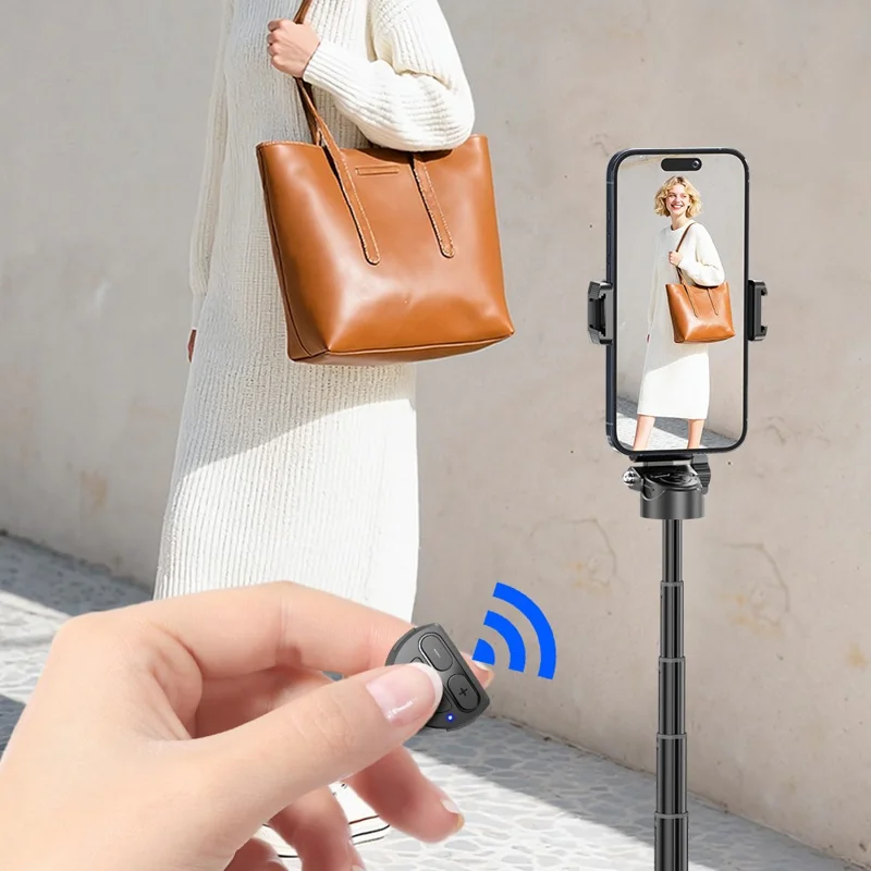 F07 Portabel 410 mm selfiespis med Bluetooth-fjärrkontroll, ministativ med 6-delat teleskopbom