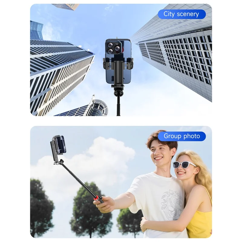 F07 Portabel 410 mm selfiespis med Bluetooth-fjärrkontroll, ministativ med 6-delat teleskopbom