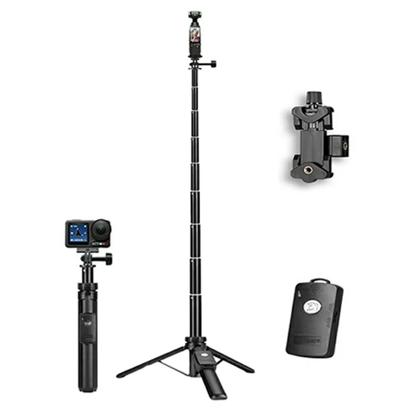 YUNTENG VCT-363 Adjustable Selfie Stick Aluminum Alloy Tripod Stand Bluetooth-Compatible Remote for Smartphone / DJI Pocket 3 Extension Pole