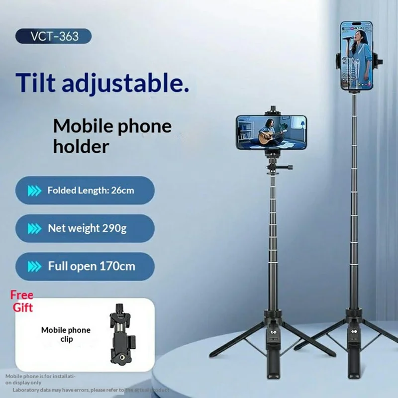 YUNTENG VCT-363 Adjustable Selfie Stick Aluminum Alloy Tripod Stand Bluetooth-Compatible Remote for Smartphone / DJI Pocket 3 Extension Pole