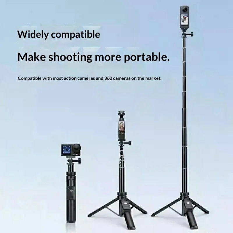YUNTENG VCT-363 Adjustable Selfie Stick Aluminum Alloy Tripod Stand Bluetooth-Compatible Remote for Smartphone / DJI Pocket 3 Extension Pole